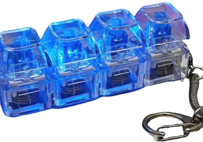 지애랑 스트레스 풀리는 LED 키캡 키링 딸깍이, 4구 아쿠아 블루, 1개