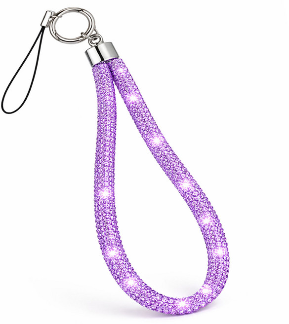 Goodatech 크리스탈 핸드폰 스트랩 손목 줄 키링 장식 분실 방지 강력 고정 가벼운 휴대폰 액세서리, 1개, GD-F1-퍼플