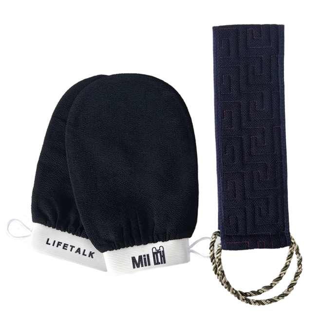 라이프톡 때를 밀땐 밀때 때장갑 때타올, 1세트, 3매입, 블랙