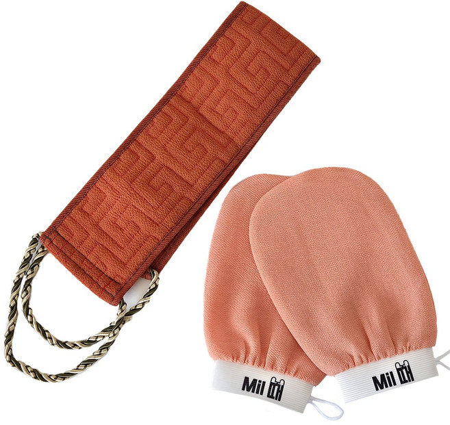 라이프톡 때를 밀땐 밀때 때장갑 때타올, 1세트, 3매입, 살구