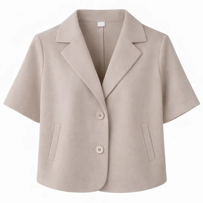 라뷰드 여성 여름 싱글 세미 크롭 반팔 자켓 여자 봄가을 여름 정장 루즈핏 카라 아우터 시원한 데일리 캐주얼 페이크 포켓 겉옷