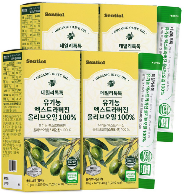 Sentiol 유기농 냉압착 엑스트라버진 올리브오일 100 % 스틱, 4세트, 140ml