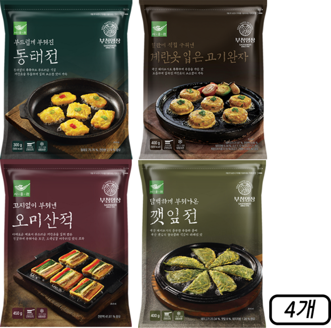 사옹원 명절 전모음 부침명장 4종 오미산적 450g+깻잎전 400g+동태전 300g+계란옷 입은 고기완자 400g, 1세트
