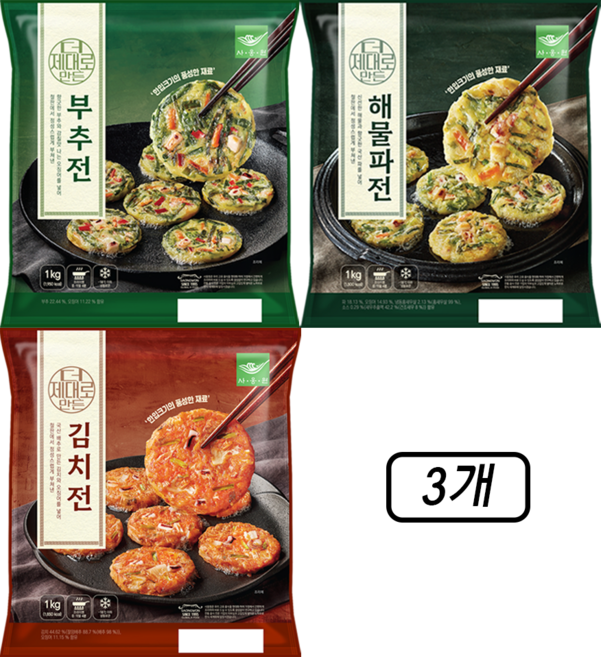 사옹원 더 제대로 만든 1kg 3종 김치전+부추전+해물파전, 3kg, 1세트