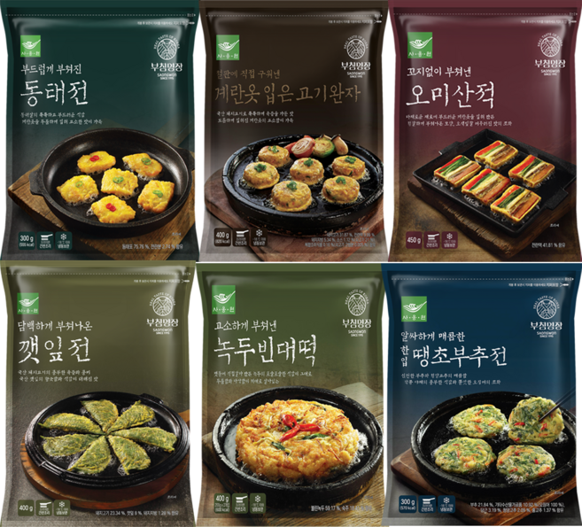 사옹원 부침명장 명절 6종 세트 오미산적 450g+깻잎전 400g+동태전 300g+계란옷 입은 고기완자 400g+녹두 빈대떡 400g+한입 땡초 부추전 300g, 1세트, 2.25kg
