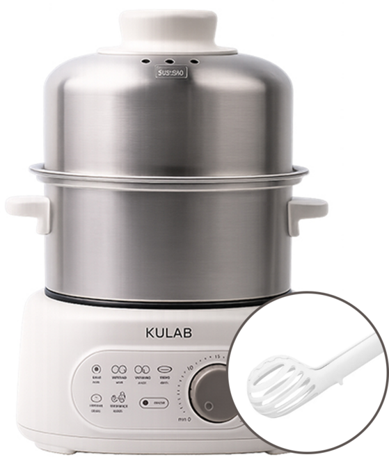 쿠랩 프리미엄 스텐 계란찜기, 2단+계란집게