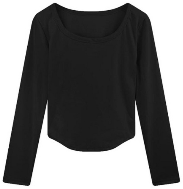 아쥬르 여성 스퀘어넥 기본 긴팔 티셔츠 슬림핏 데일리 2종 세트