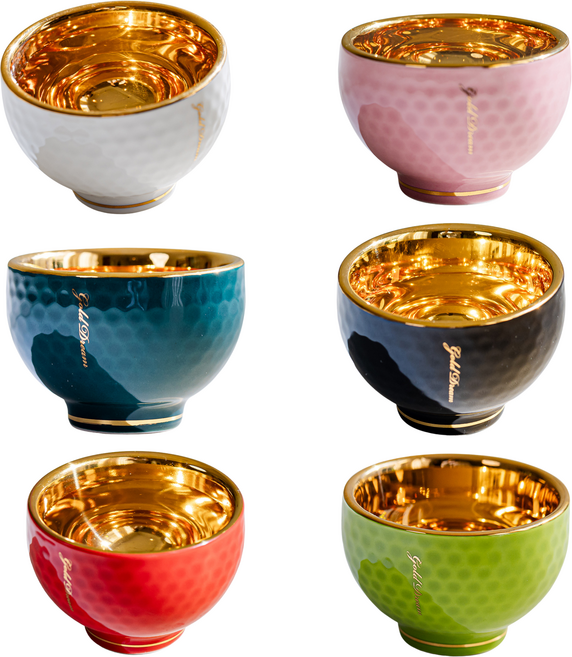 골드드림24K 금잔 금술잔 소주잔 도자기 창립기념일 부모님 선물 (리본포장+쇼핑백), 1개, T. 화+핑+그+블+레드+애플그린 총6p