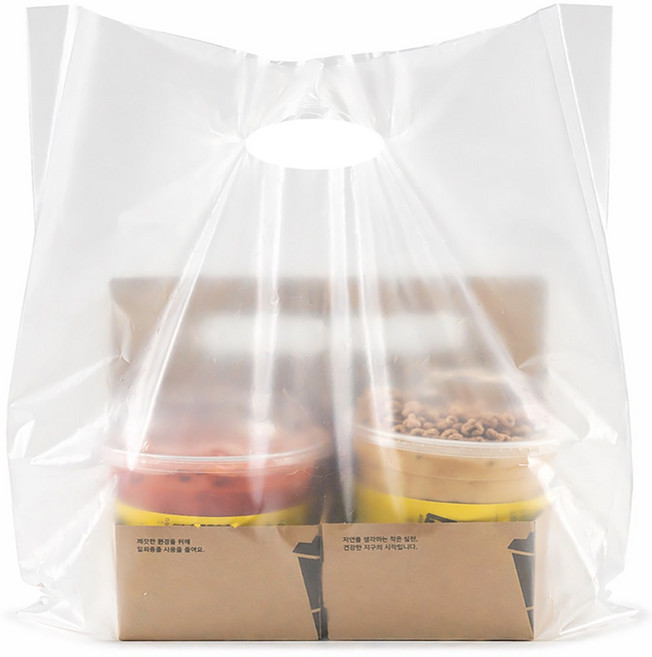 HD 배달 비닐쇼핑백 카페 커피 종이캐리어4구 음료 컵 포장 테이크아웃 비닐봉투, 100개, 15L