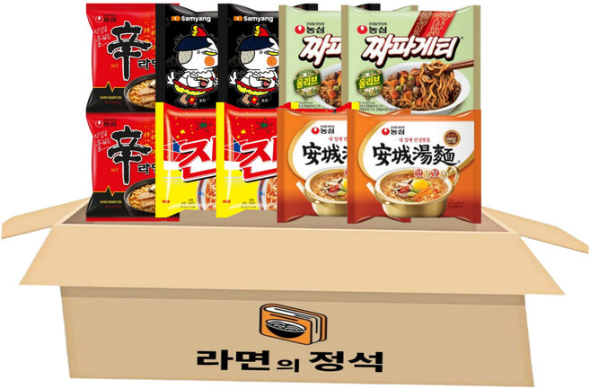 [라면의정석 인기라면 5종 혼합세트 봉지라면 골라담기 농심오뚜기 신라면2 + 안성탕면2 + 올리브 짜파게티2 + 진라면 매운맛2 + 불닭볶음면2(신안짜진불), 1세트