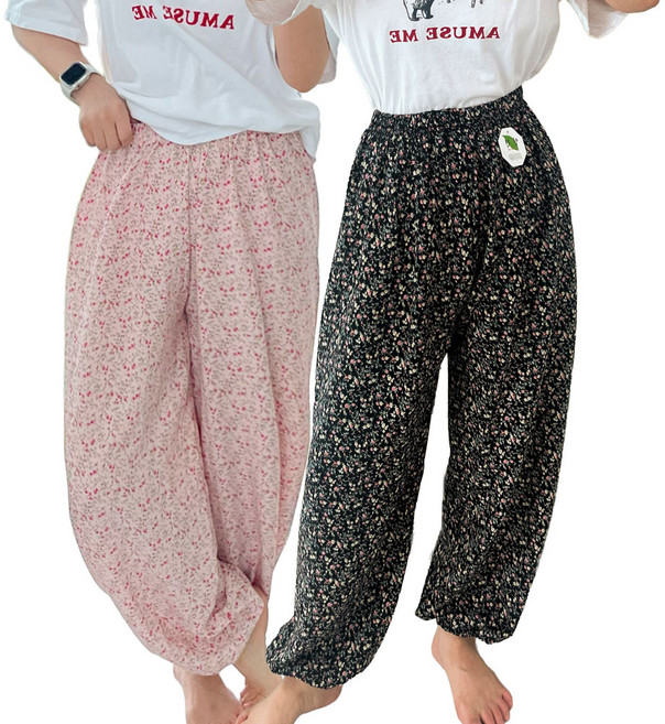 1+1 통편한 꽃 조거 잠옷바지 고쟁이 밴딩팬츠 파자마 홈웨어 가을 바캉스 인견
