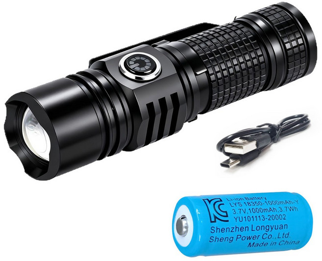 나인비 미니 초강력 LED 손전등 충전식 휴대용 후레쉬, 1개, 블랙