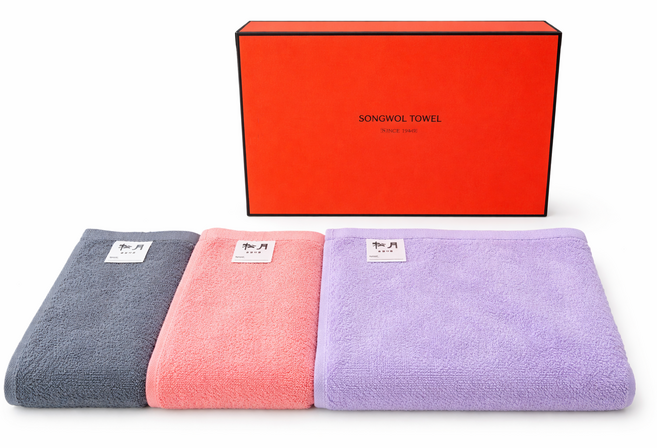 송월타올 무지 주방 고리수건 핸드타올 선물용 답례품, 1세트, 보라+주황+회색