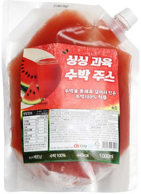 서준엄마네 착즙 수박주스 스파우트 캡 땡모반 냉동, 2개, 1kg