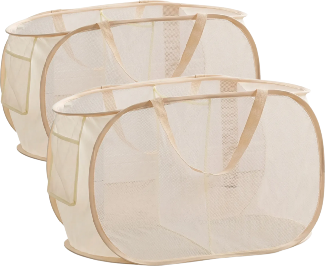 비바디초 통기성 메쉬 장난감 정리함 접이식 수납바구니, 2개, 베이지