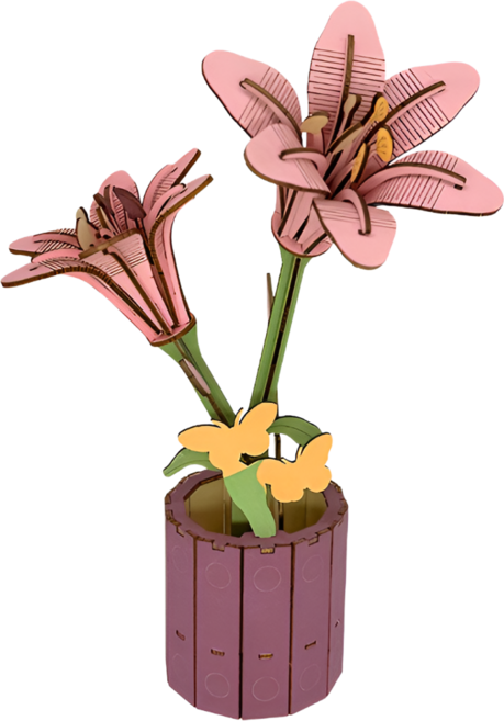 루캔필 DIY 우드퍼즐 입체 나무, 1개, 혼합색상-백합, 58피스