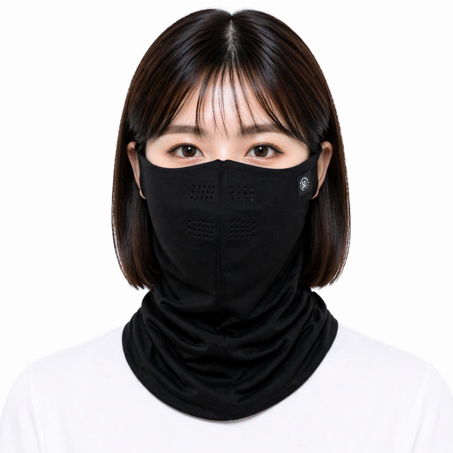 솔닷 1+1 자외선 차단 마스크 남녀공용 냉감 사계절 실크 러닝마스크 골프마스크, 블랙, 2개