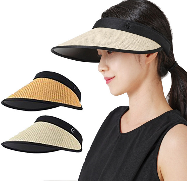 밀크린 여성 UV 자외선 차단 썬캡 라탄 여름 모자 2종 세트