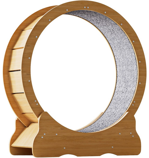 Pawprint 캣휠 자유 달리며 체력 강화 정숙 설계 안전 잠금장치 고밀도보드 넘어짐 방지 두꺼운 논슬립 매트 세척간편 원룸 거실 반려묘 활동공간 다묘 가정 초보 집사 소형묘용, 나무 색상, 1개