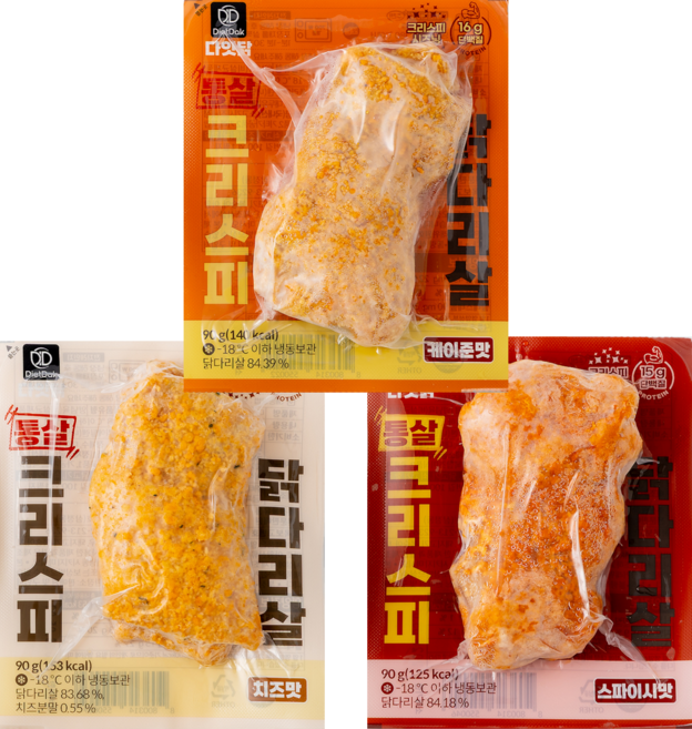 다잇닭 통살 크리스피 치킨, 90g, 닭다리살 3종 혼합 18팩