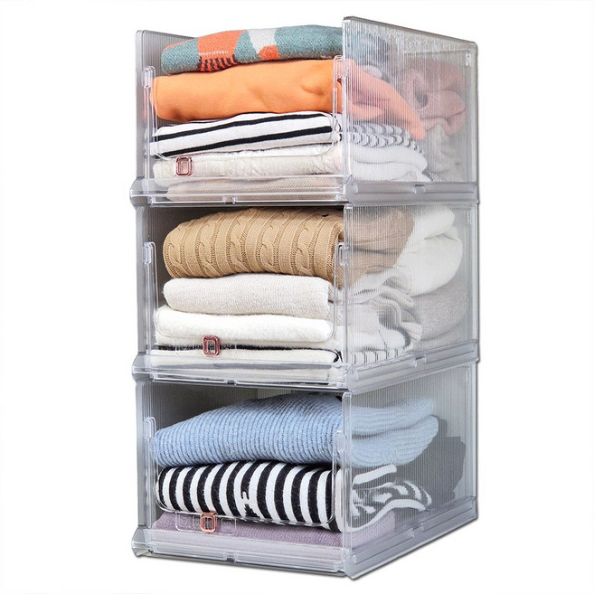 살림마녀 접이식 슬라이딩 리빙박스 옷정리함, 투명, 2개