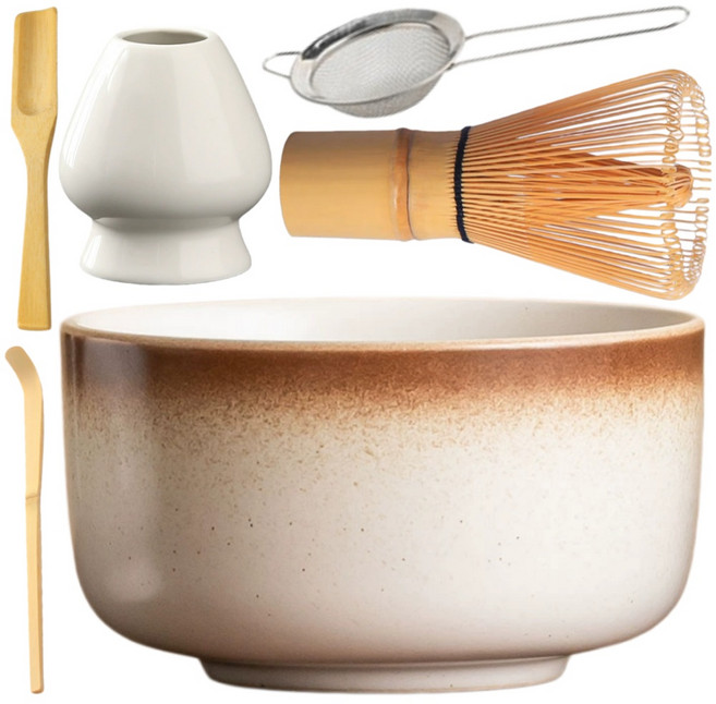 AOHAO 말차 도구 4/6PCS 세트 Matcha Whisk 차선 다완 차선립, 화이트 6PCS, 1세트