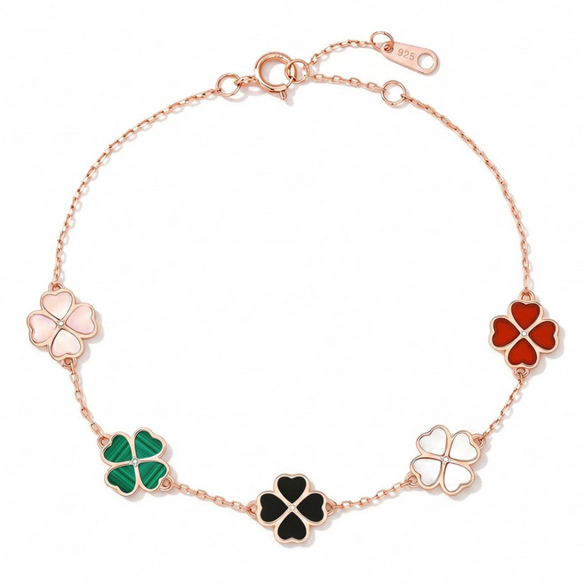 GRACIAN 14K 도금 행운의 네잎클로버 레이어드 팔찌 여성 선물 CM012