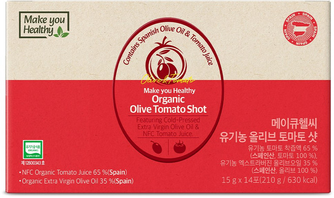 메이큐헬씨 유기농 올토샷 올리브오일 토마토샷 올리브오일스틱 14개입, 1개, 210g