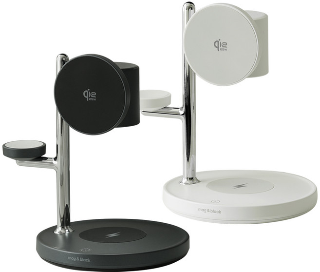 맥앤블랙 트리핏 무선충전기 맥세이프 3in1 멀티 고속 거치대 워치 핸드폰, 1개, 블랙