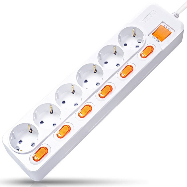 개별스위치 멀티탭 KC인증 접지 과부하차단 2800W 절전 콘센트 6구 멀티탭, 화이트(빨간스위치), 1개, 1.5m