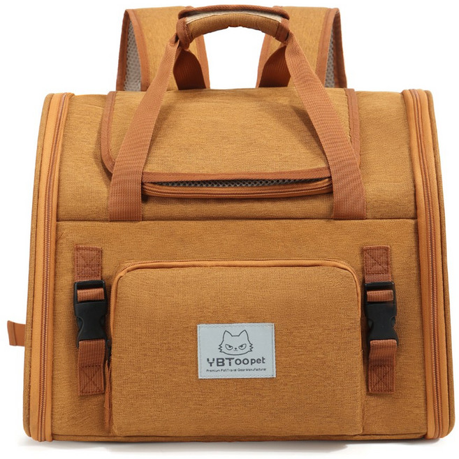 가능한 확장 가능한 고양이 / 강아지 이동가방 반려동물 이동가방 삼면통풍 이동가방+이너쿠션, 1개, 브라운