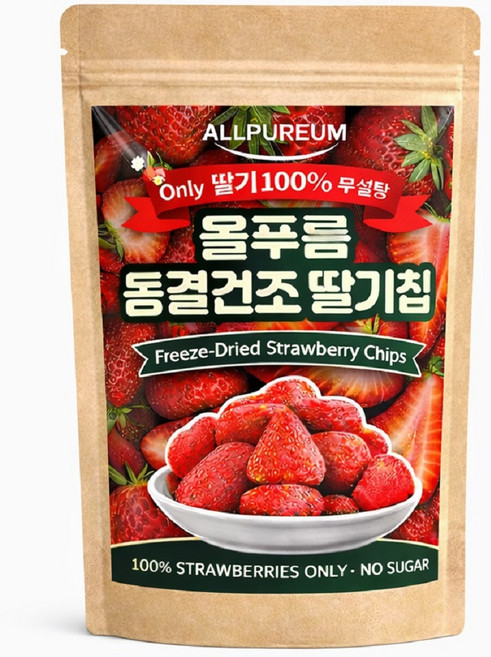 올푸름 동결 건조 딸기칩 딸기100% 무설탕 보존료 첨가물 제로 아이간식 요거트 베이킹 천연재료, 4개, 50g