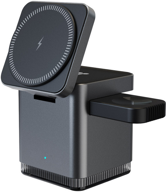 뷰씨 3in1 폴더블 맥세이프 멀티 고속 무선 충전 무드등 거치대 애플워치 호환, 1개, 스페이스그레이