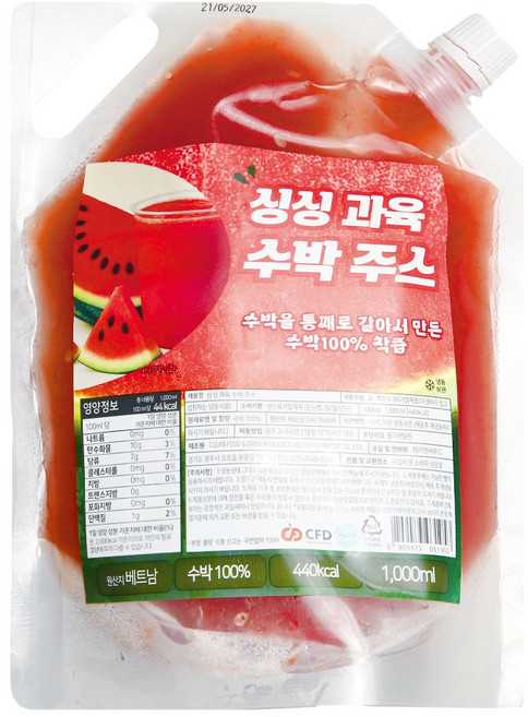 서준엄마네 착즙 수박주스 스파우트 캡 땡모반 냉동, 2개, 1kg