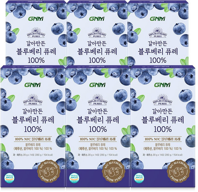 GNM 갈아만든 NFC 블루베리 퓨레 100%, 6개, 280g