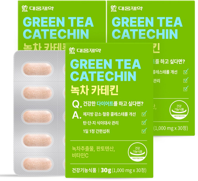 [녹차카테킨 다이어트] 대웅제약 녹차 추출물 카테킨 체지방컷 비타민C 판토텐산, 3개, 30정