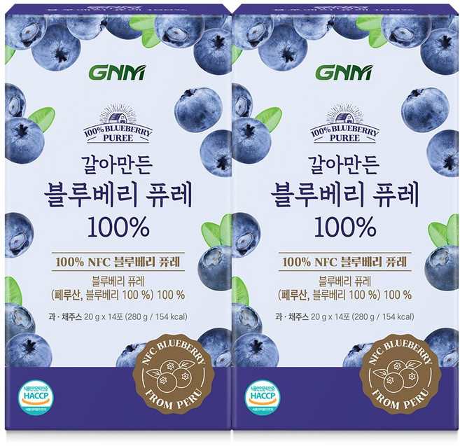 GNM 갈아만든 NFC 블루베리 퓨레 100%, 2개, 280g