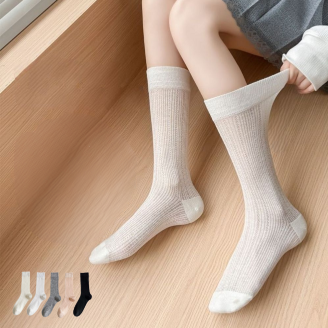 루아온 여성 얇은 시스루 메쉬 양말