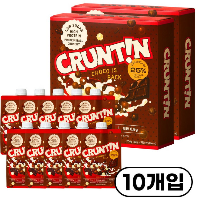 [본사공식몰] 크런틴 단백질쉐이크 초코이즈백 크런치볼 25% 당 0g대, 250g, 2박스