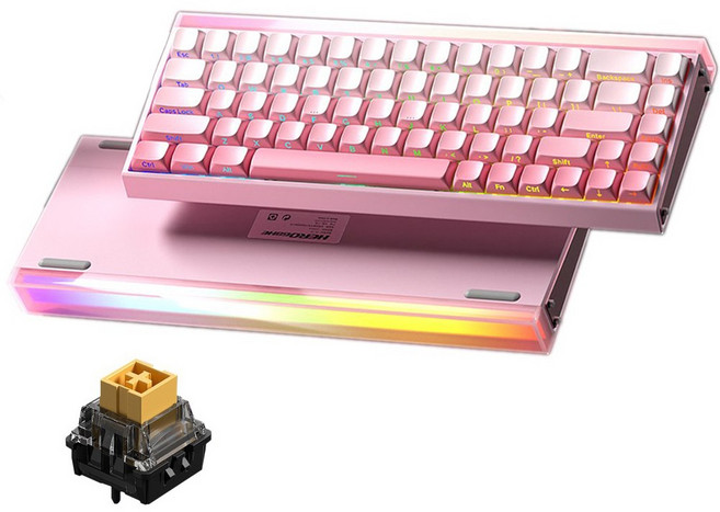 AULA HERO 68 HE 마그네틱 자석축 기계식 키보드 유선 8K 게이밍 키보드, RGB lighting box wired, pink side engraving