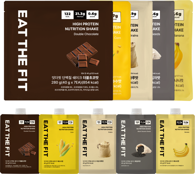 잇더핏 단백질 쉐이크 5주플랜 (더블초코맛 1주+옥수수맛 1주+미숫가루맛 1주+흑임자맛 1주+바나나맛 1주), 280g, 5개