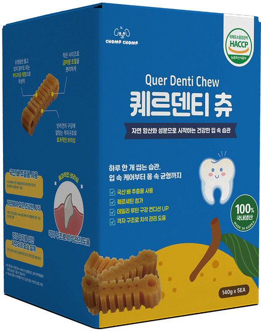 [촘촘] 반려동물 구강영양제 강아지 덴탈껌 퀘르덴티츄 박스(파우치5개입), 2박스, 700g, 과일맛(배과일 베이스)