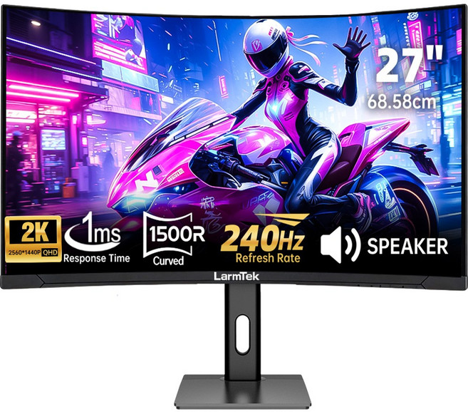 LarmTek 게이밍 모니터 27인치 34인치 49인치 울트라와이드 FHD/QHD/WQHD/4K/5K 165Hz/240Hz 커브드 화면 고주사율 내장스피커 높이조절 스탠드, 70cm, 27inch 2K 240Hz