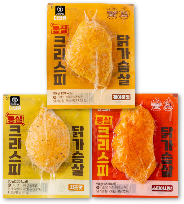 다잇닭 통살 크리스피 치킨(닭가슴살&닭다리살), 90g, 24개, 닭가슴살 3종 혼합(3종X8개씩)