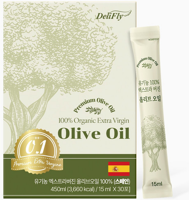 델리플라이 산도 0.12 유기농100% 프리미엄 엑스트라버진 폴리페놀 냉압착 올리브오일 스틱 30p, 3박스, 450ml