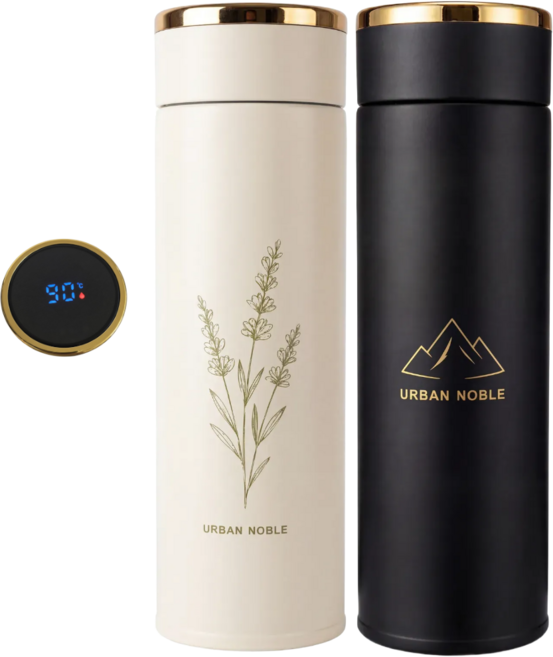 온도표시 보냉 보온병 텀블러, 1개, 500ml, 블랙