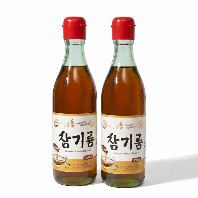 [맛꾼] 저온 압착 고소한 통참깨100% 참기름, 2개, 350ml
