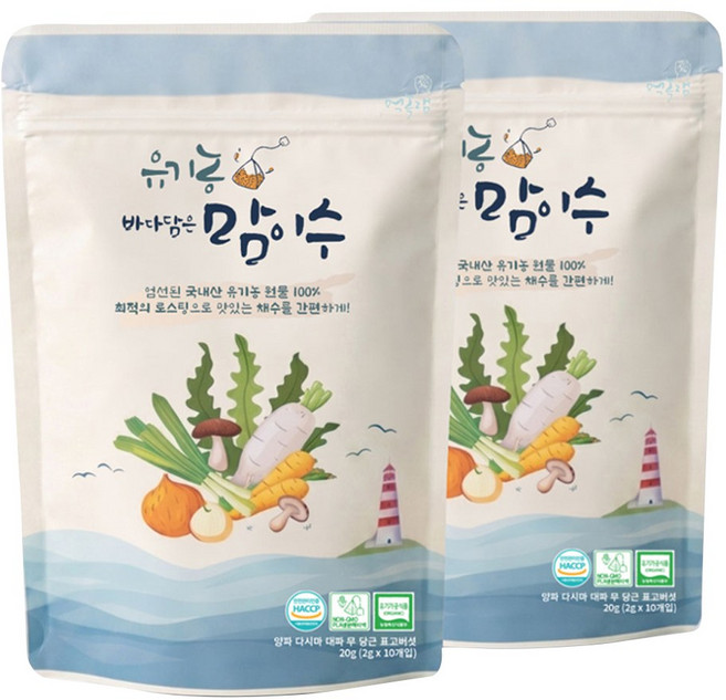 먹놀잼 국산 유기농 100% 바다담은 맘이수 채수 육수 티백, 다시마, 20g, 2개