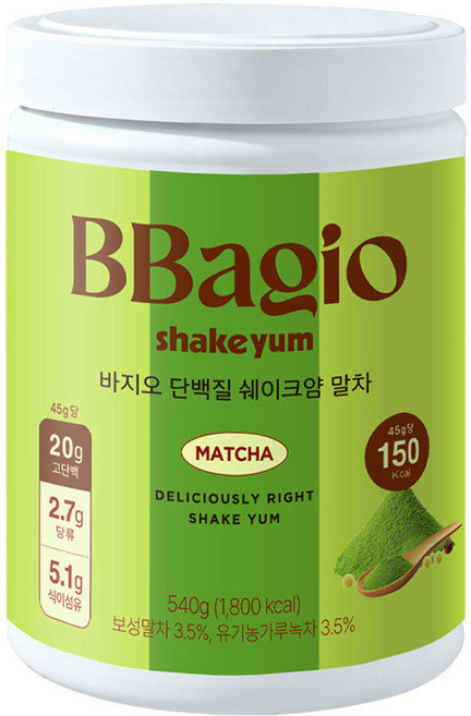 바지오 단백질 쉐이크얌 대용량 말차, 1개, 540g