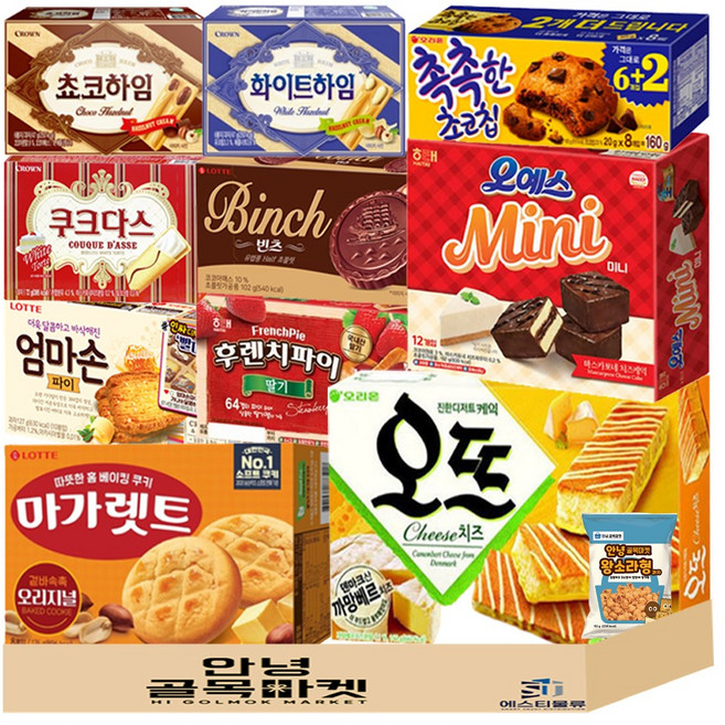 사무실 과자 세트 10종(+1) 탕비실 간식 ( 오예스미니 초코하임 화이트하임 쿠크다스 촉촉한초코칩 빈츠 엄마손 마가렛트 오뜨치즈 후렌치파이 소라과자 ) 세트, 2개, 192g